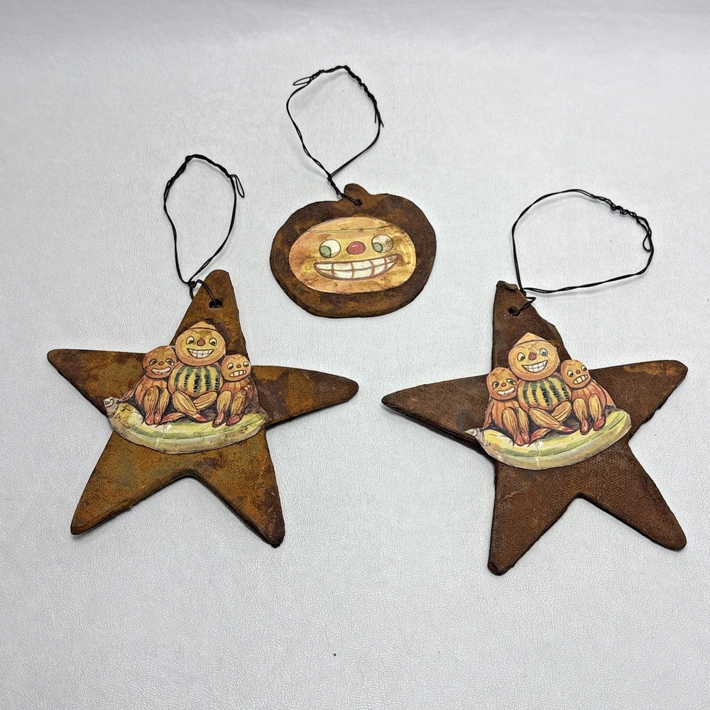 Vintage Handmade Halloween Salt Dough Ornaments Set Of 3 Pumpkin Jack O Lantern